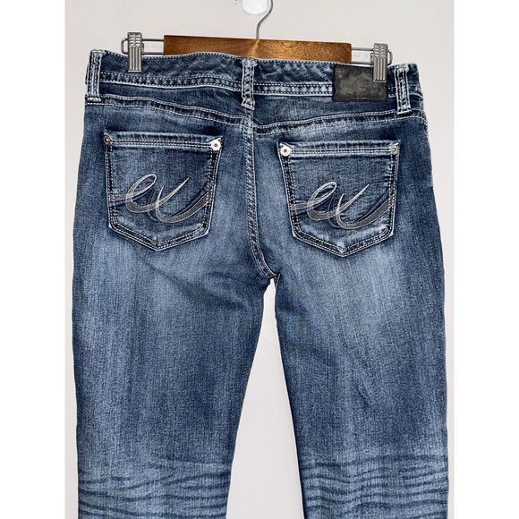 Express Jeans Stella Low Rise Boot Womens 8 Blue Denim Stretch Y2K Style Flare - Picture 6 of 16